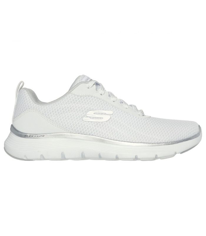 Compra online Zapatillas Skechers Flex Appeal 5.0 Uptake Mujer Blanco Plata en oferta al mejor precio