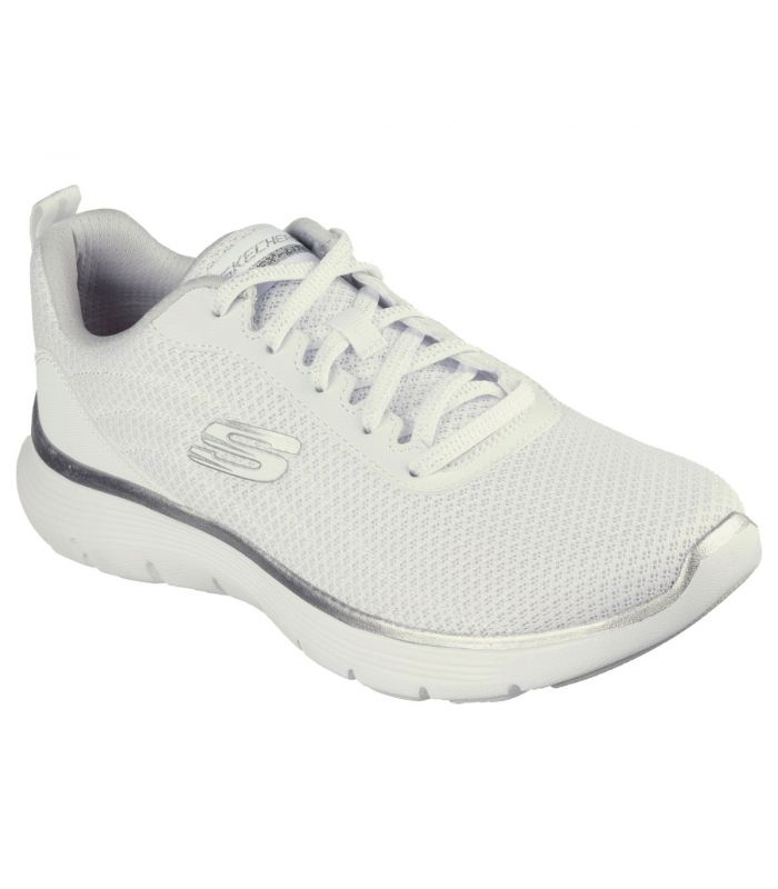 Compra online Zapatillas Skechers Flex Appeal 5.0 Uptake Mujer Blanco Plata en oferta al mejor precio